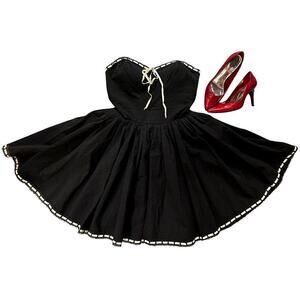 Rare Vintage Betsey Johnson Collection Dress | Black Seersucker Corset 10 M